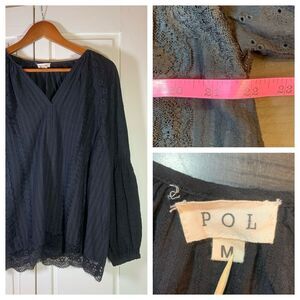 POL Boho Cottage Peasant Blouse‎ Womens Medium Black Lace Whimsigoth